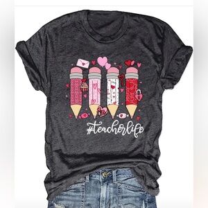 Women’s Gray #Teacherlife Valentine’s Day Crew Neck TShirt. Size 2X